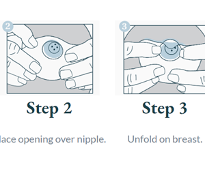 An illustration demonstrating the use of an ameda nipple shield