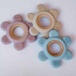 A silicone baby teether